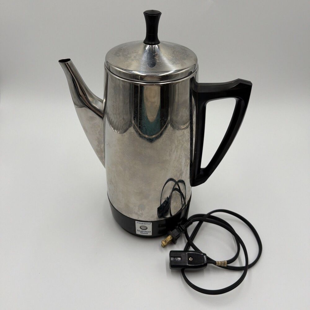 Vintage 12 Cup Presto Electric Coffee Percolator Model 0281104 Stainless Steel